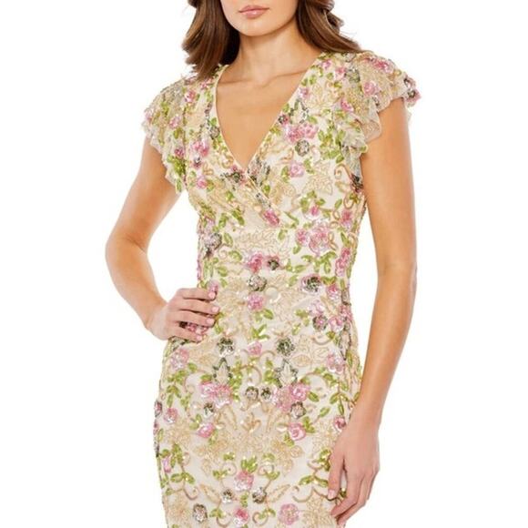 Mac Duggal 5722 Embellished Beaded Flutter Cap Sleeve Dress Floral Size 8 NWT - Picture 3 of 14